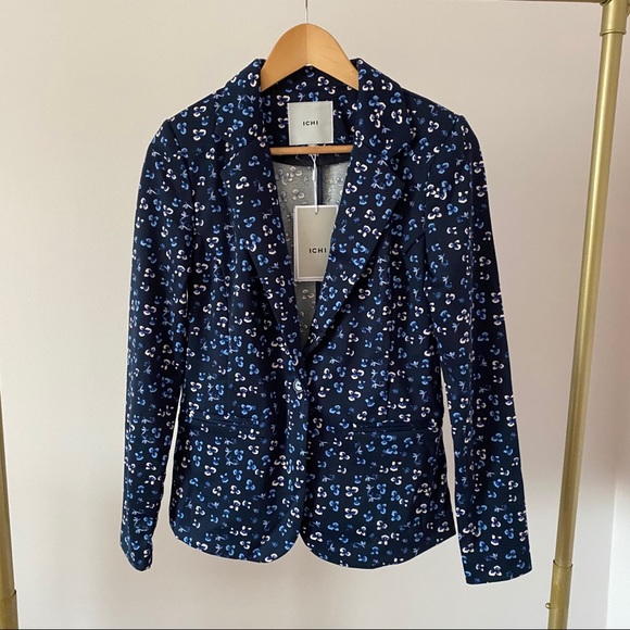 BNWT ICHI Navy Floral Print Jersey Blazer - Picture 4 of 8